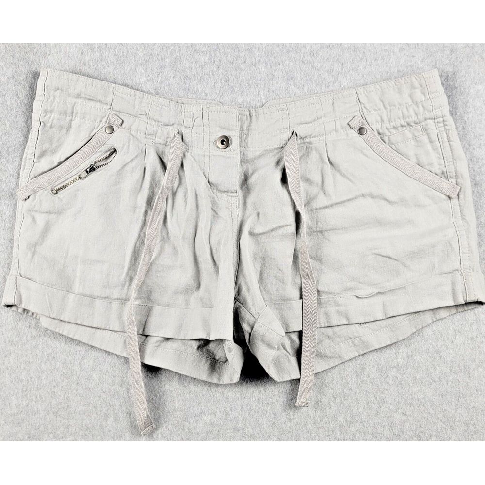 MAX Rave Shorts Junior Girls Sz 13 Gray 100% Linen Draw String Pockets Summer